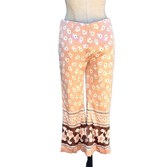 Vintage 70s Pants groovy floral flower hippie pop art flare capris Size small - Picture 2 of 15